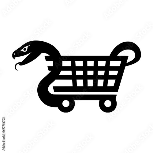 Shopping cart with small snake icon vector isolated on white for ecommerce and pet shop themes