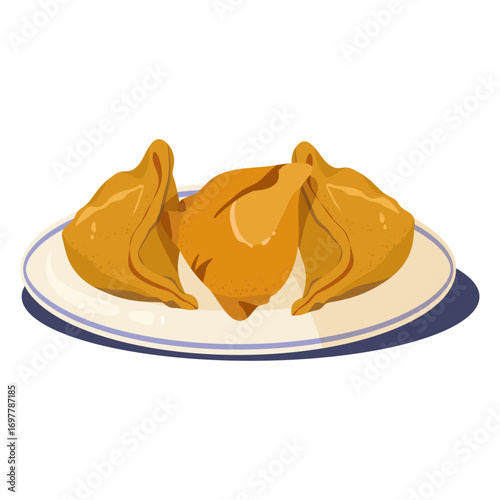 Artistic food illustration showing a kettle with spiced tea, two glasses, and savory snacks