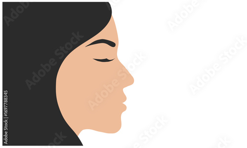 Woman face side view with black long hair vector-illustration