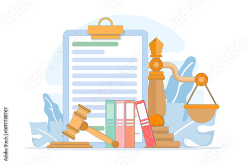 vector illustration of law and justice concept. consulting a client, judge striking gavel, representing legal advice, courtroom judgment, consultation, and legal services for websites or banners.