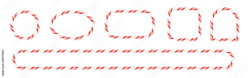 Obraz premium Candy cane striped border frames collection. Christmas and New Year festive frame vector decorations