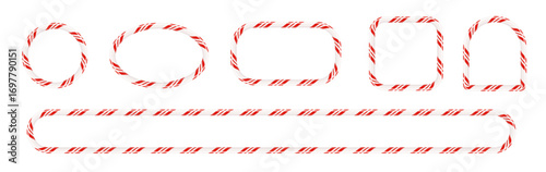Candy cane striped border frames collection. Christmas and New Year festive frame vector decorations
