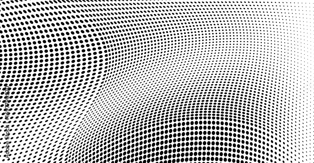 Abstract halftone wave dotted background. Halftone  grunge pattern with square.  Vector halftone modern pop art twisted texture for poster, cover, business card, postcard, art label layout, sticker.