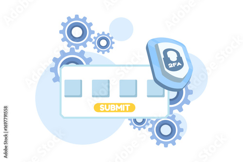 Vector illustration of multi-factor authentication concept. Two-factor security with password, codes, and biometrics ensures safe account access and stronger protection for digital identity.