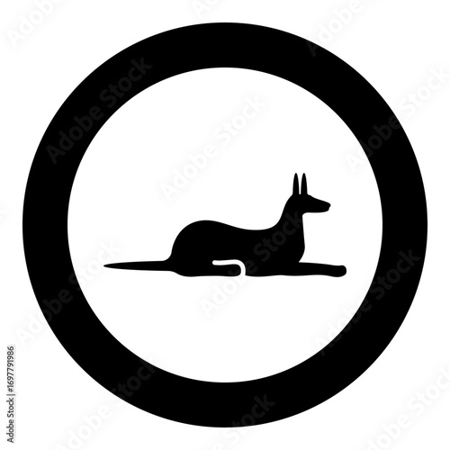 Jackal silhouette egyptian mythology Anubis Egypt God icon in circle round black color vector illustration image solid outline style
