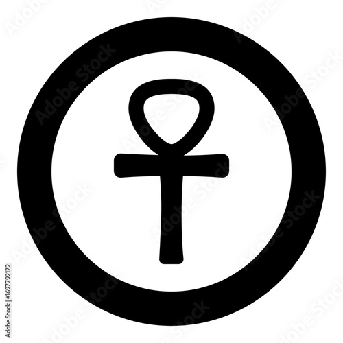 Ankh Coptic cross ancient Egyptian religious symbol icon in circle round black color vector illustration image solid outline style
