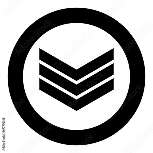 Army chevron military rank insignia badge symbol sign petty officer icon in circle round black color vector illustration image solid outline style