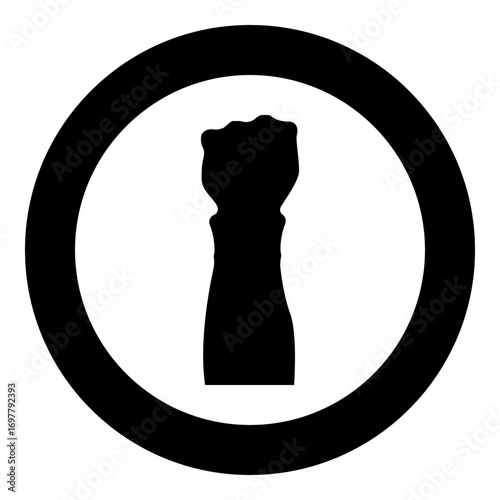Fist protest concept arm hand raised in clenched in up icon in circle round black color vector illustration image solid outline style