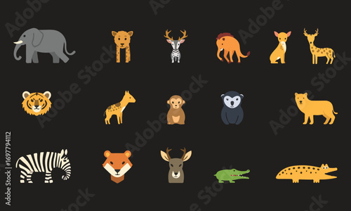 Clean Line Style Jungle Animals Icon Pack