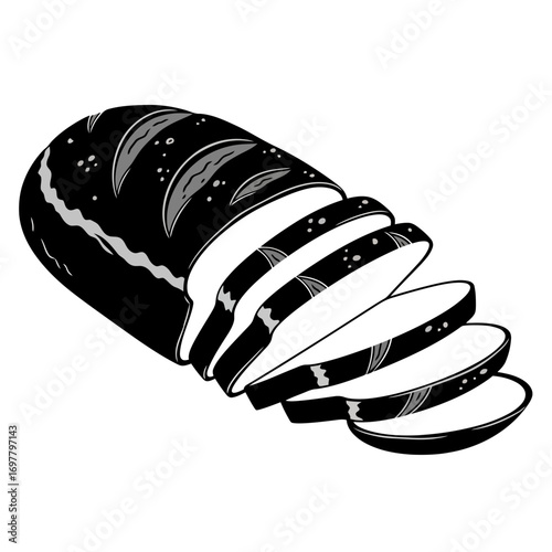 Sliced loaf of bread with dark crust and white interior
