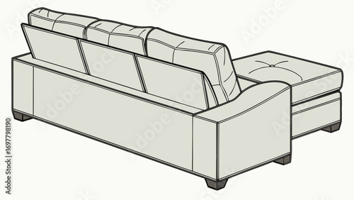 Illustration of a modern sofa with a chaise lounge extension viewed from the back perspective angle created with generated ai