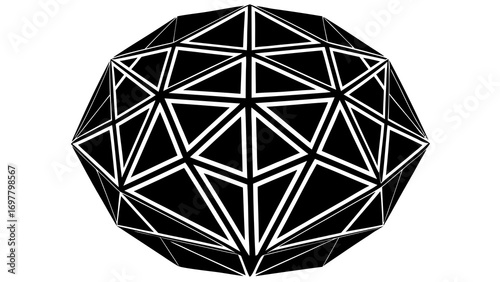 Geometric sphere made of black triangles with white borders on a white background creates an optical illusion created with generated ai