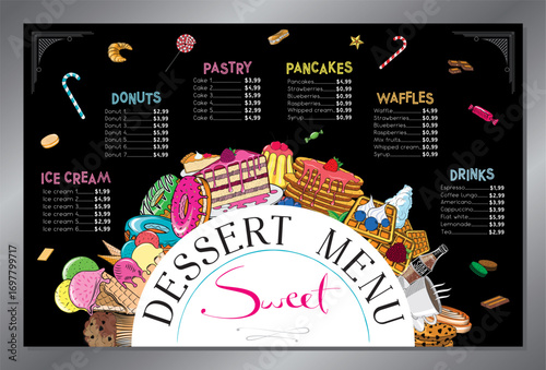 Dessert menu card - tabloid format - vector illustration