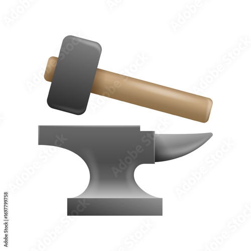 Hammer and Anvil Tools - icon in 3D glossy decoration