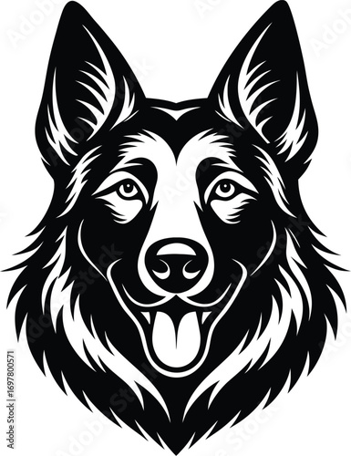 Vector art of dynamic black and white illustration of a german shepherd dogs head, isolated on a, ideal for pet branding and graphic art