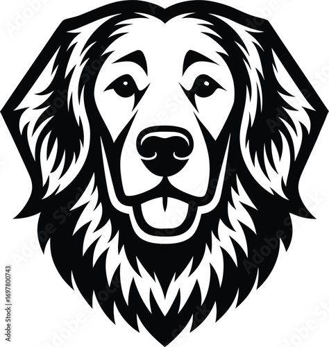 Vector art of black and white illustration of a golden retriever dogs head
