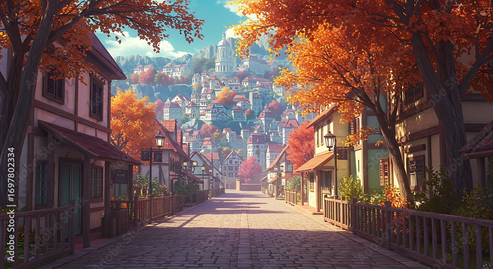 Fototapeta premium Autumn's Embrace: A Hillside Haven