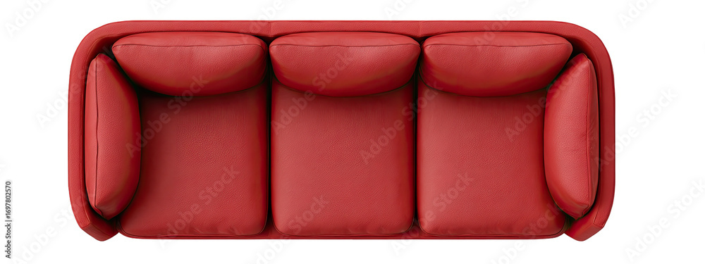 Obraz premium Red leather three-seat sofa, top-down view