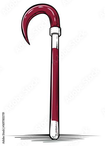 Cartoon illustration of a burgundy walking stick, isolated on a white background.