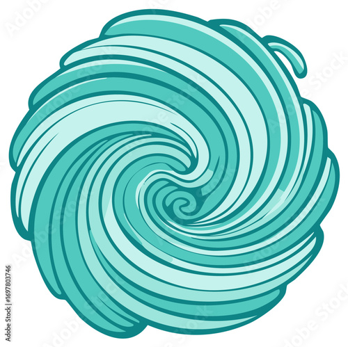 Stylized Turquoise Swirl: Rounded Decorative Element with Spiral Lines in Aquatic Tones
