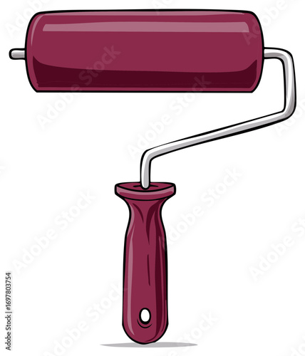 Paint roller illustration with plum color, metal handle for wall painting DIY projects