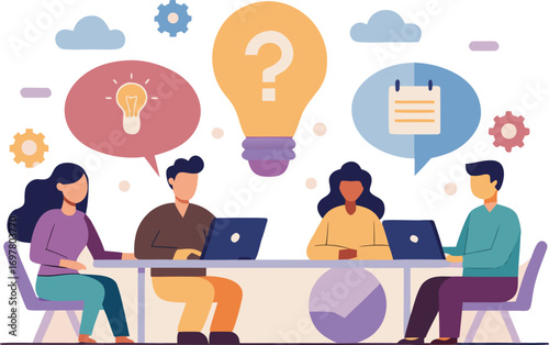 Team Brainstorming Session with Ideas and Questions in a Collaborative Workspace