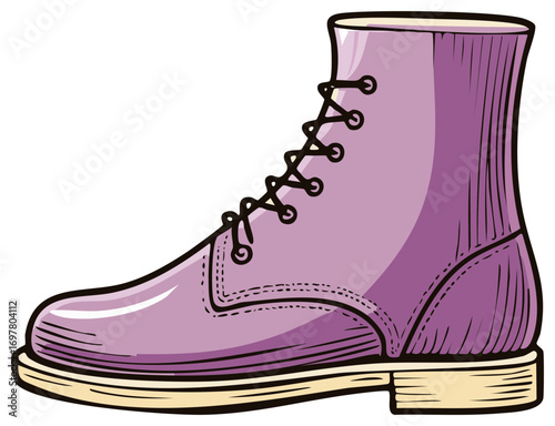 Purple Boot Illustration, Hand Drawn Style, Lace-up Footwear Isolated Design