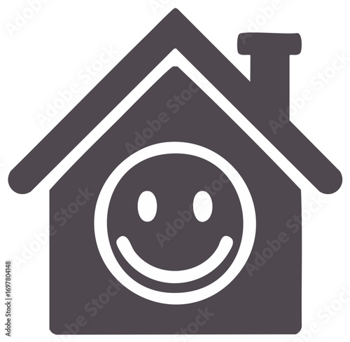 Smiling Face Inside Simple House Graphic Icon Home Happiness and Well Being