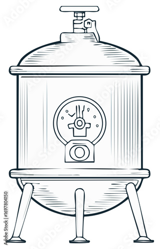 Brewery Fermentation Tank Sketch Illustration, Vintage Metal Container Vector