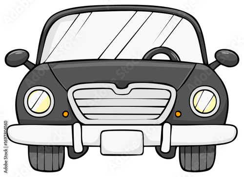 Classic Black Automobile Cartoon Front View Isolated Graphic Element Design