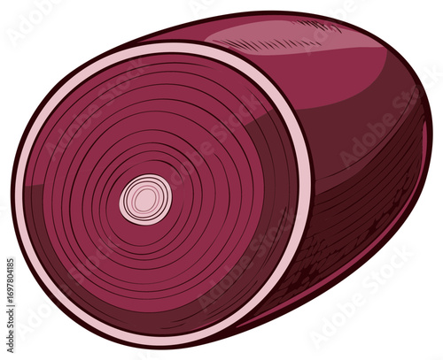 Stylized graphic illustration of a whole cured ham or meat roll cross section