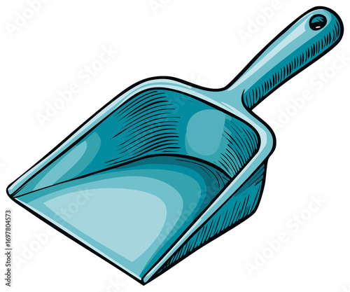 Illustration of a Blue Plastic Scoop with Handle for Gardening or Cleaning Supplies
