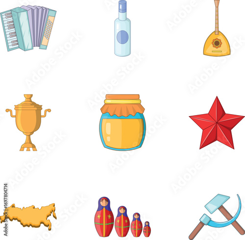 Russian traditional symbols icons set