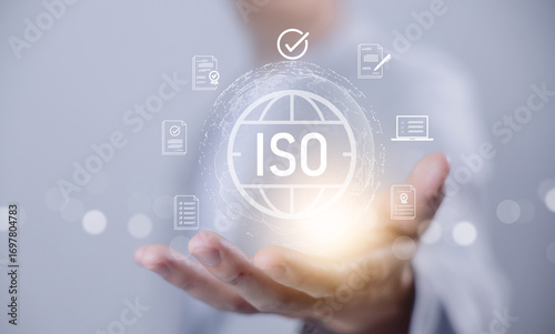 ISO certification concept. business standards, compliance, and quality management system for global companies, ensuring trust, safety, and continuous improvement. iso Standardization