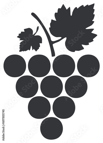 Simple grape bunch silhouette with vine leaves graphic design element