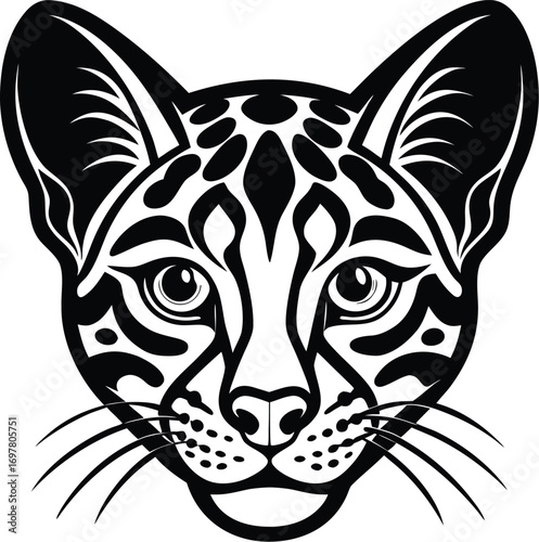 a ocelot head logo  spotted wild cat  sleek and be.eps