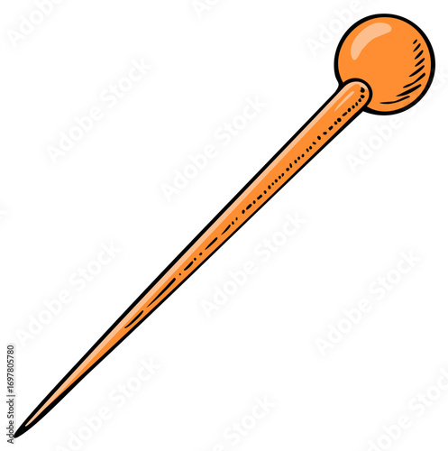 Orange ball head sewing pin hand drawn cartoon vector illustration