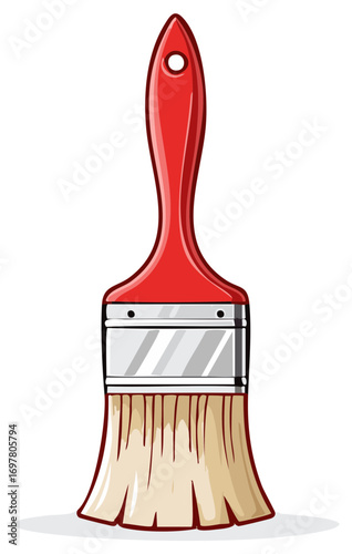Illustration of Paint Brush Tool with Red Handle and Silver Ferrule for DIY Projects