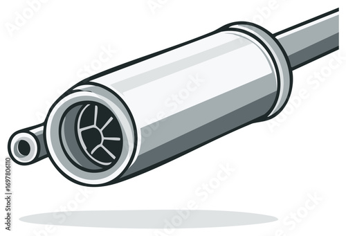 Automotive Exhaust System Diagram Illustration of Muffler and Tailpipe Component for Vehicles and Cars