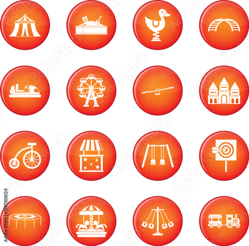 Amusement park icons vector set