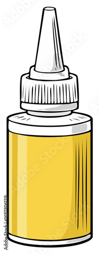 Simple cartoon illustration of a yellow liquid in a squeeze bottle with a white applicator tip