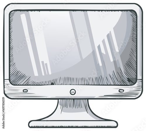 Classic desktop monitor with an empty screen showcasing vintage technology and a unique hand drawn line art style