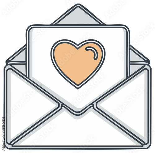 Hand Drawn Love Letter with a Heart Symbol in an Open Envelope Icon Illustration