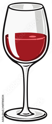 Stylized wine glass featuring red wine and bold black outline in a simple illustrative design