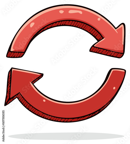 Red Circulation Arrows Hand Drawn Style Concept of Repetition, Rotation
