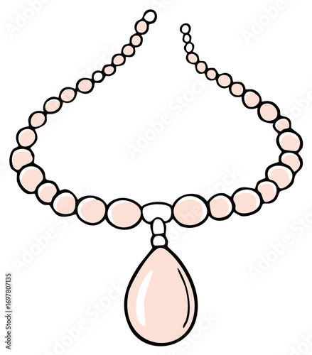 Elegant beaded necklace with tear drop pendant fashion accessory hand drawn illustration vector