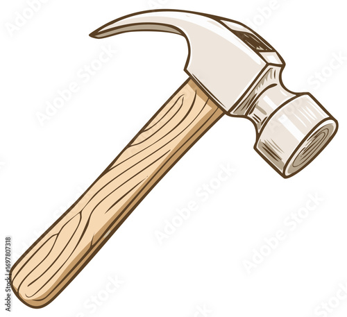 Hand drawn cartoon claw hammer illustration for construction and DIY