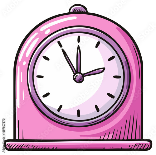 Pink Cartoon Clock Illustration Showing Time in Hand Drawn Style