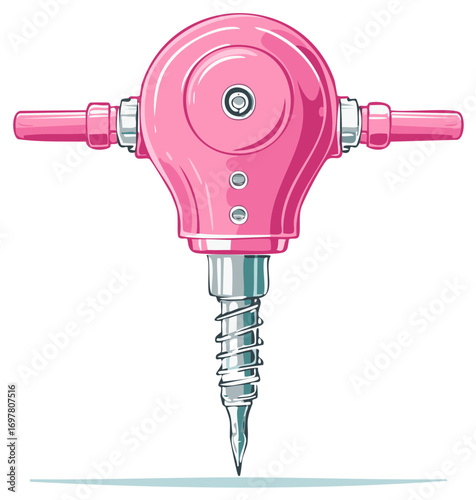 Powerful pink pneumatic drill illustration symbolizing feminine strength and breaking barriers