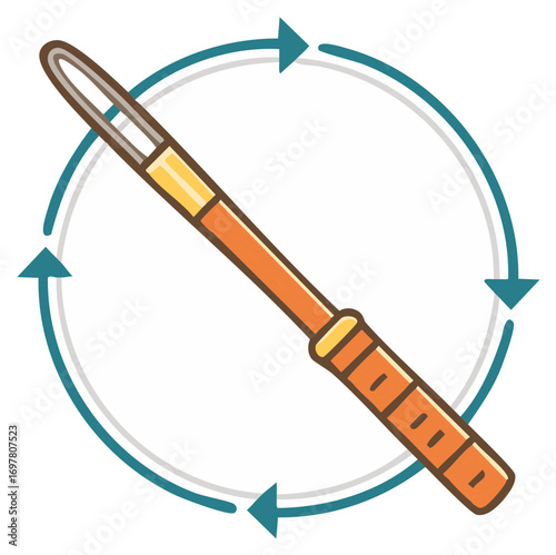 Wooden training sword with circular arrows representing practice and repetition